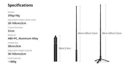 Ulanzi TT52 運動相機 150cm 隱形自拍桿 延長桿 三腳架 T090GBB1 - Ulanzi photography accessories
