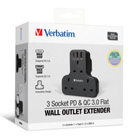 Verbatim 3 Socket PD & QC 3.0 Flat Wall Outlet Extender T型擴充電源插座 66848