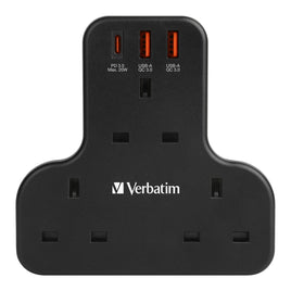Verbatim 3 Socket PD & QC 3.0 Flat Wall Outlet Extender T型擴充電源插座 66848
