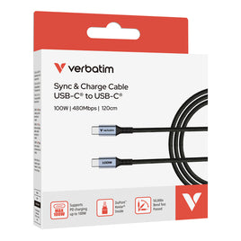 Verbatim Sync & Charge 100W USB-C 至 USB-C 120CM 充電傳輸線 SCC2-CC100 31846