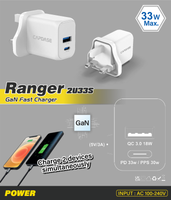 CAPDASE 33W QC3.0 & PPS 30W 2 USB GaN 英規充電器 2U33S AD00-R1602-UK