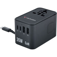 Verbatim 威寶35W 通用旅行轉插 (附USB-C可伸縮充電線) 黑色 30244