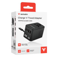 Verbatim 威寶35W 通用旅行轉插 (附USB-C可伸縮充電線) 黑色 30244