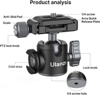 Ulanzi U-80L 微型Arca快拆球形雲台 帶冷靴位 - 2235