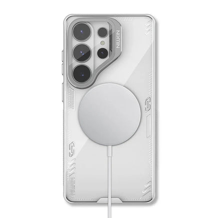 Nillkin 冰空 Prop 透明磁吸保護殼 透灰色 適用 Samsung Galaxy S26 Ultra 內置 MagSafe 強力磁吸圈 創新金屬鏡頭蓋兼任折疊支架 多角度立架功能 氣囊防摔抗震 高透光後殼防黃變保護套 香港實體店NILLKIN 三星旗艦款 MagSafe 磁吸透明防摔保護殼
