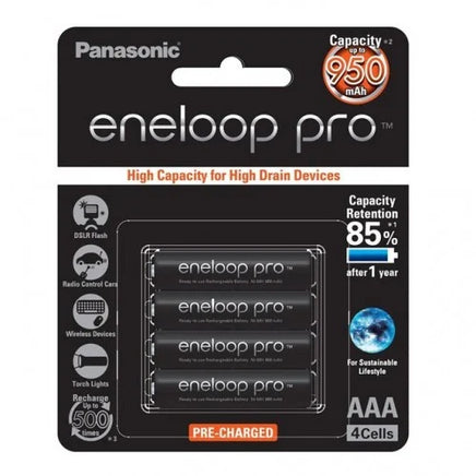 Panasonic eneloop Pro 4號 AAA 黑色專業高容量充電電池 BK-4HCCE/4BT2（950mAh 超高容量 / 攝影閃光燈專用 / 4入裝）