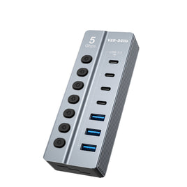 VEN-DENS 7位 USB3.0 Hub｜3×USB-A + 4×USB-C 獨立開關連轉接頭