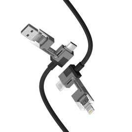Elementz N41 100W 四合一多功能極速充電線 支援 PD 100W 超級快充 USB-A/Type-C 至 Type-C/Lightning 多接頭自由切換 高密度尼龍編織線身 耐磨防纏繞設計 適用 MacBook Pro iPhone 17 16 系列 Android 手機及平板 香港實體店