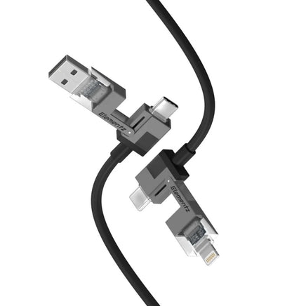 Elementz N41 100W 四合一多功能極速充電線 支援 PD 100W 超級快充 USB-A/Type-C 至 Type-C/Lightning 多接頭自由切換 高密度尼龍編織線身 耐磨防纏繞設計 適用 MacBook Pro iPhone 17 16 系列 Android 手機及平板 香港實體店