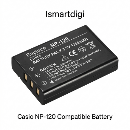Ismartdigi Casio NP-120 高容量代用相機電池充電池，適用於 Casio 數位相機。