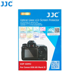 JJC GSP-6DM2 相機鋼化玻璃螢幕保護貼 專為 Canon EOS 6D Mark II 全片幅單眼相機主螢幕與機頂 LCD 螢幕設計 採用 0.3mm 超薄 9H 超高硬度光學鋼化玻璃 具備 95% 高透光率防刮防爆與抗指紋疏油塗層 靜電吸附無氣泡自動貼合 2.5D 弧邊設計觸控靈敏順滑 不影響側翻式多角度翻轉螢幕反折合閉與色彩還原 隨附機頂小螢幕保護膜與清潔工具包 為佳能相機提供全方位防護 香港實體店