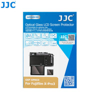 JJC GSP-XPRO3 相機鋼化玻璃螢幕保護貼 專為 Fujifilm X-Pro3 旁軸微單眼相機隱藏式翻轉主螢幕與副螢幕套裝設計 採用 9H 超高硬度光學鋼化玻璃 具備 95% 高透光率防刮防爆與抗指紋疏油塗層 靜電吸附無氣泡自動貼合 2.5D 弧邊觸控靈敏順滑 不影響螢幕合閉與色彩還原 隨附清潔工具包 為富士相機雙螢幕提供全方位防護 香港實體店