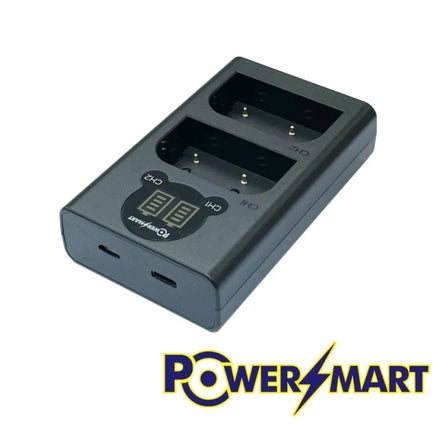 Powersmart Olympus BLX-1 LCD 雙位 Type-C 快速充電器，支援液晶螢幕顯示，適用於相機鋰電池智慧雙槽充電。