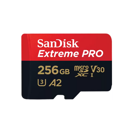 SanDisk Extreme PRO 256GB MicroSDXC 記憶卡（含 SD 轉接卡），專業攝影與 4K 影像錄製適用