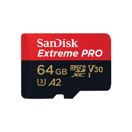 SanDisk Extreme PRO 64GB MicroSDXC 記憶卡（含 SD 轉接卡），高速讀寫支援 4K 錄影