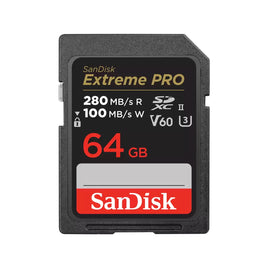 SanDisk Extreme PRO 64GB V60 SDXC UHS-II 記憶卡，支援 6K 影片錄製與高速連拍，香港行貨。