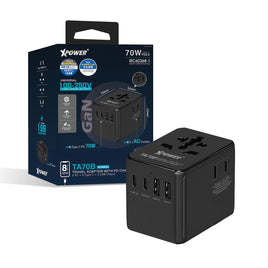 XPOWER TA70B 70W GaN 萬用旅行轉接器，支援多國插座與快充