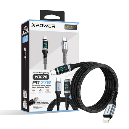 XPOWER YC028 27W 智慧 LED 顯示 Type-C 轉 Lightning 充電線